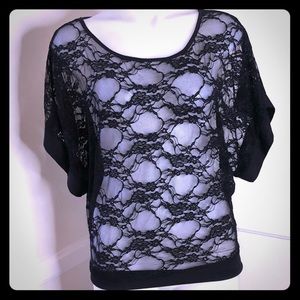 Black lace off the shoulder top swimsuit cover L